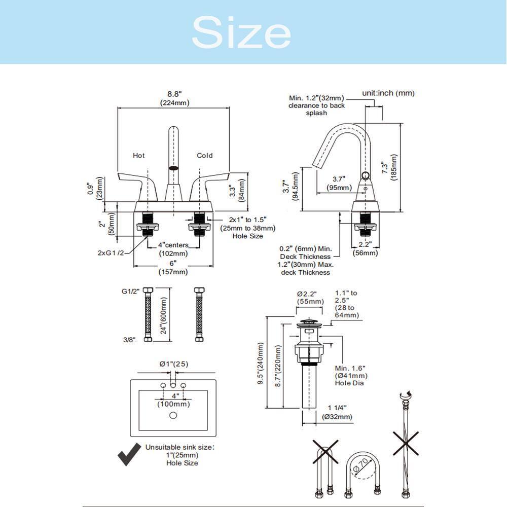 Centerset 2-handle Bathroom Faucet with Drain Assembly