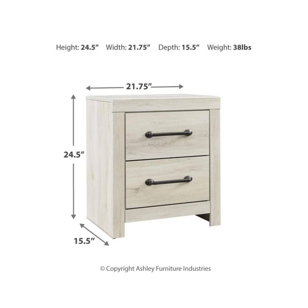 Cambeck Nightstand White - Signature Design by Ashley: Industrial Style Bedside Table with USB Ports & Storage