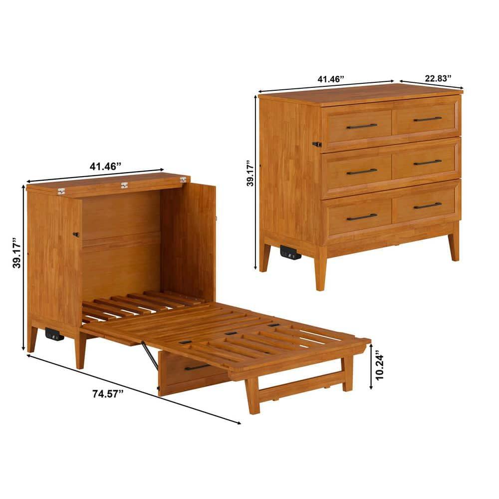AFI Santa Fe Twin Wood Murphy Bed Chest with Mattress and Built-in Charger, Light Toffee