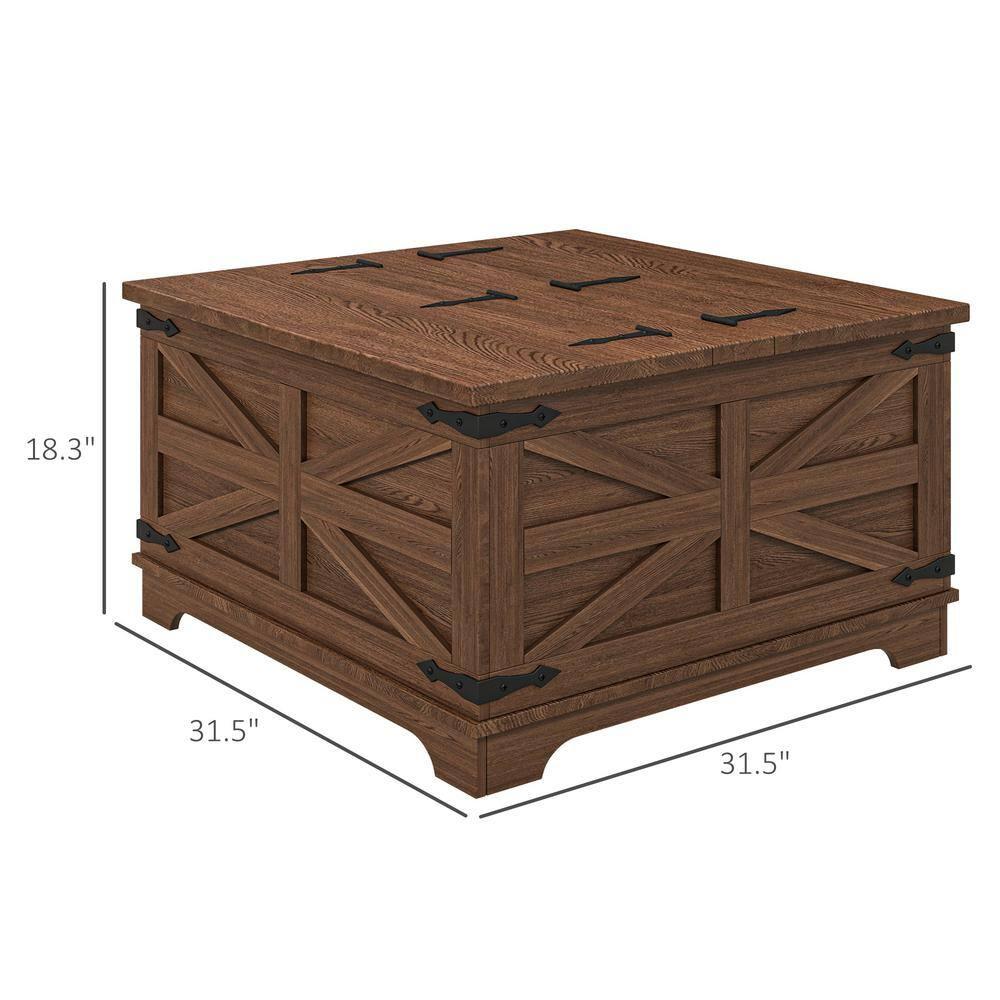HOMCOM Farmhouse Coffee Table with Flip Top, Hidden Storage Compartment, Square Center Table for Living Room, Distressed Brown