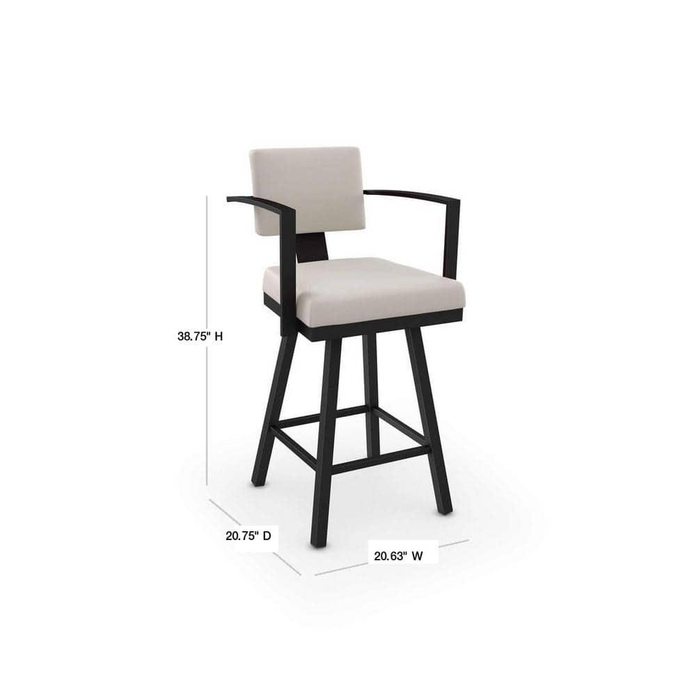 Akers 26 in. Cream Faux Leather / Black Metal Swivel Counter Stool