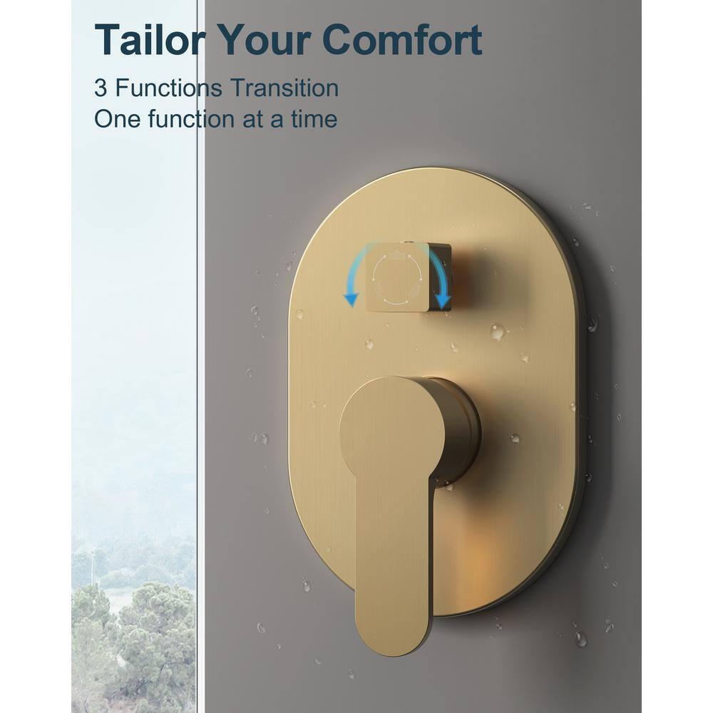 GRANDJOY Complete Shower System, 10" and 6" Dual Wall Mount Rain Shower Faucets with Handheld Shower Spray, High Pressure in Brushed Gold