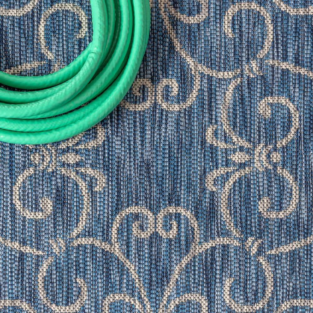 9' X 12' Charleston Vintage Filigree Textured Weave Indoor/Outdoor Area Rug, Navy/Gray - JONATHAN Y