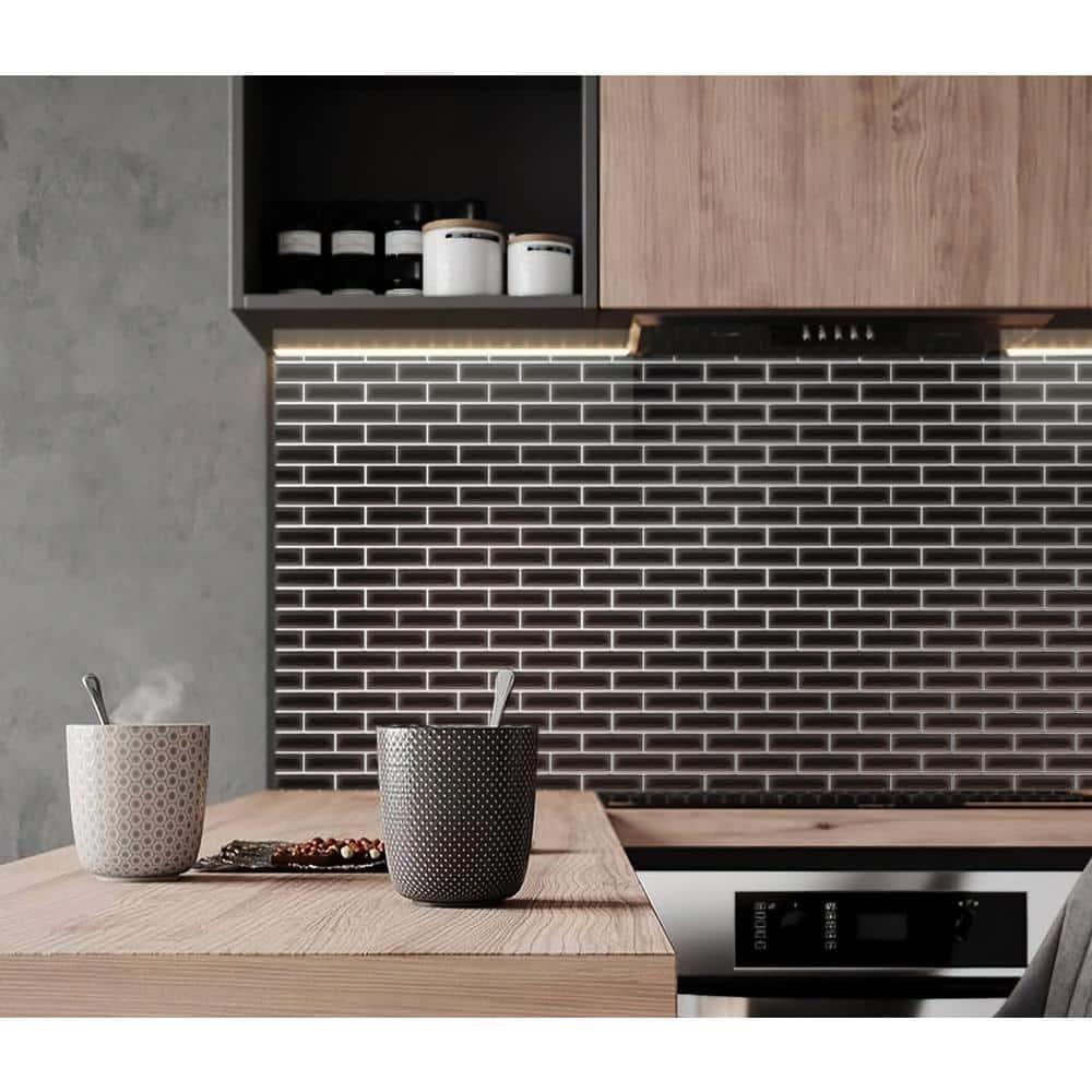 Apollo Tile   5 Pack 11.9-in x 11.9-in Black Rectangular Glossy Finished Glass Mosaic Wall and Floor Tile (4.92 sq ft/case)
