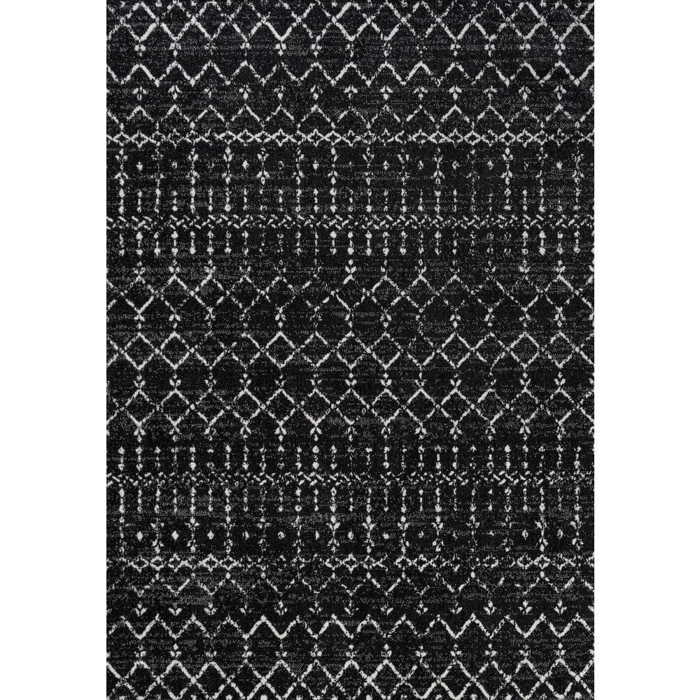 JONATHAN Y Moroccan HYPE Boho Vintage Diamond Black/Ivory 4 ft. x 6 ft. Area Rug