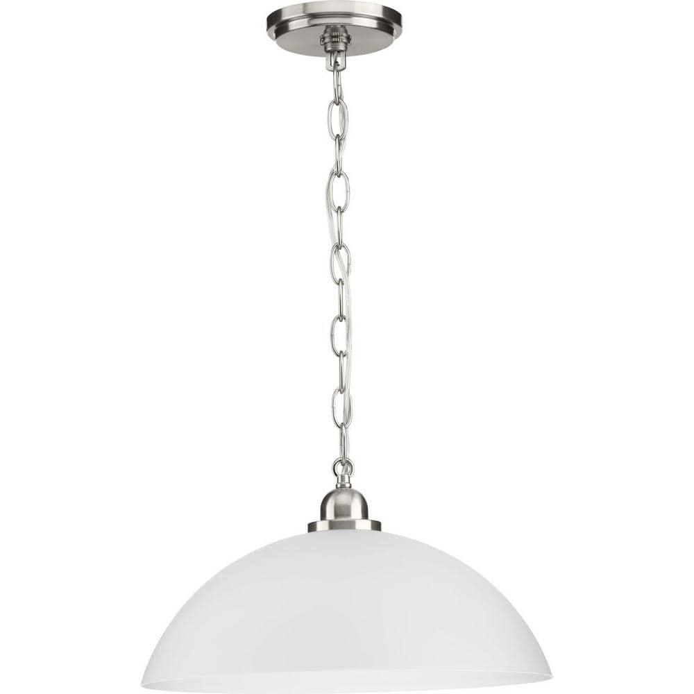 Progress Lighting, Classic Collection, 1-Light Pendant, Brushed Nickel, Etched Glass Shade