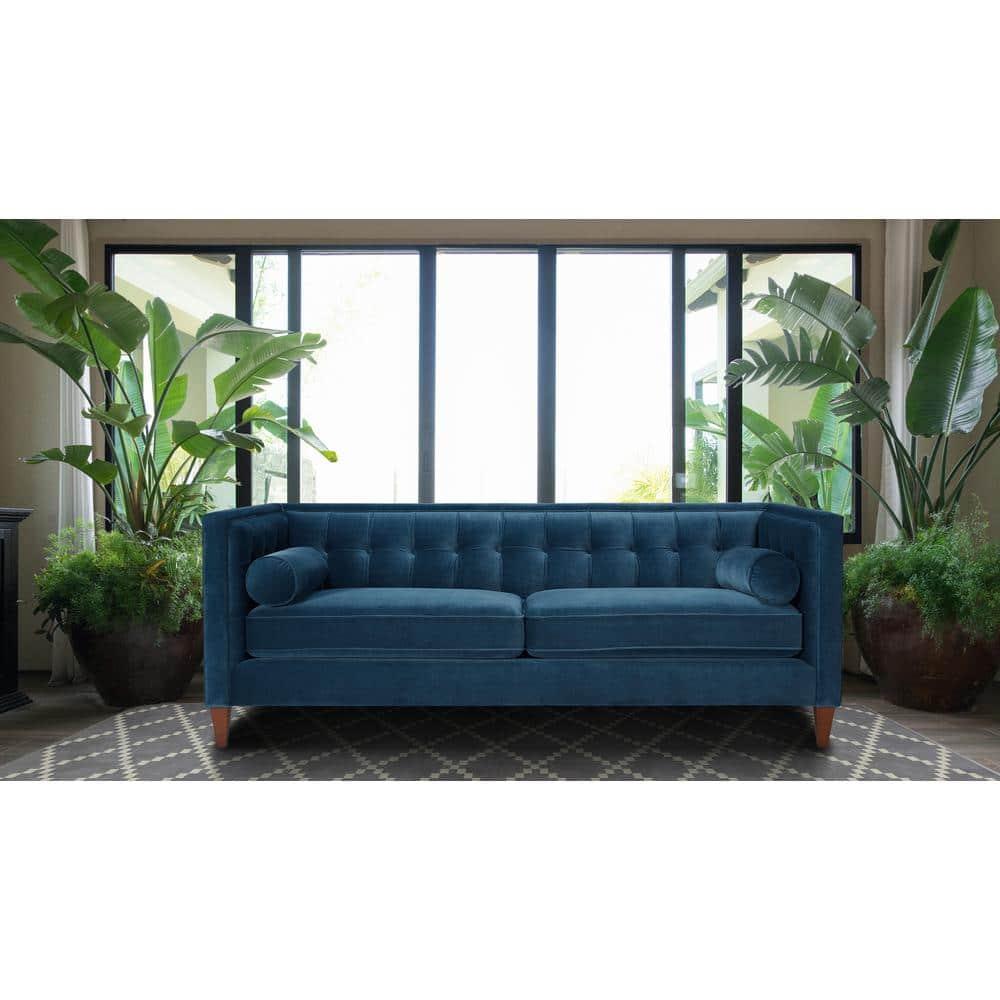 Jack 84" Tufted Tuxedo Sofa Double Cushion Satin Teal
