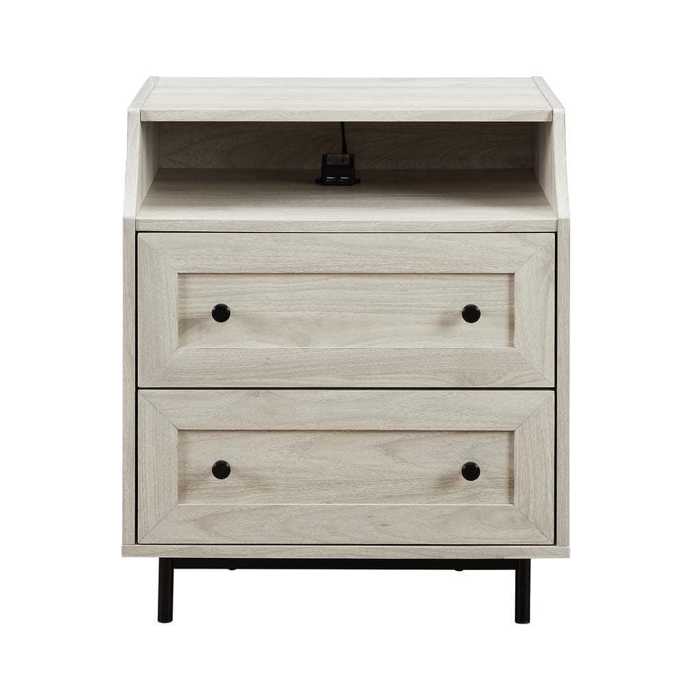Walker Edison Modern 2 Drawer Nightstand with USB Port, Birch