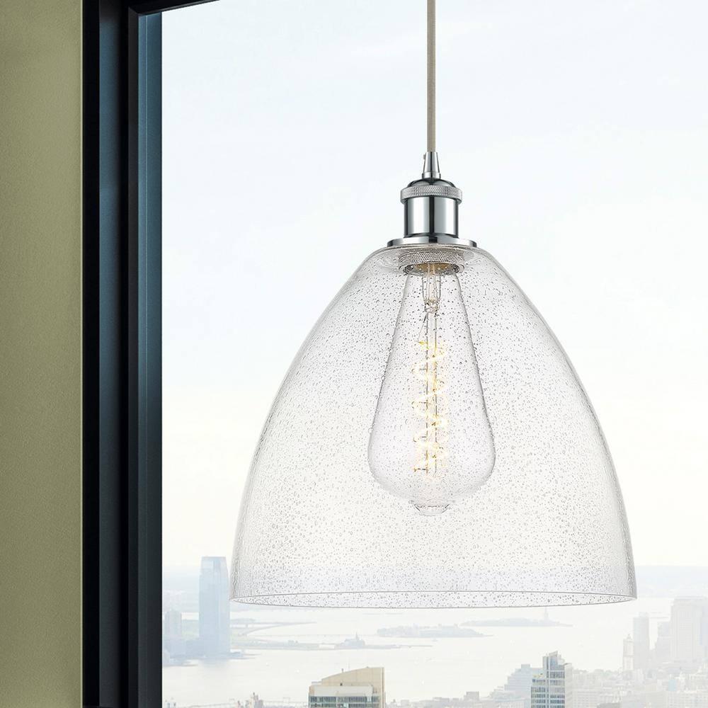 516-1P-WPC-GBD-124 Innovations Lighting Ballston Bristol Glass 1 Light 12" Cord Hung Mini Pendant Polished Chrome/Seedy