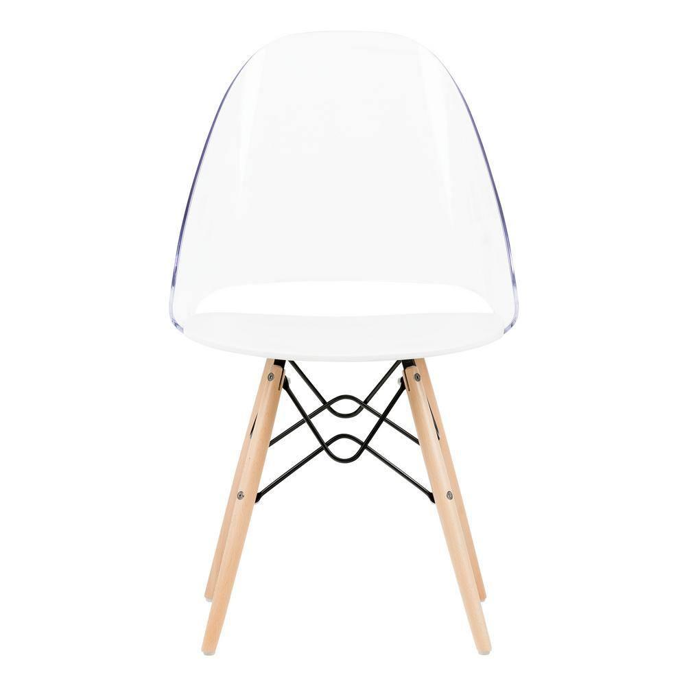 George Oliver South Shore Mid-Century Modern Eiffel Office Chair With Wooden Legs, Clear/White