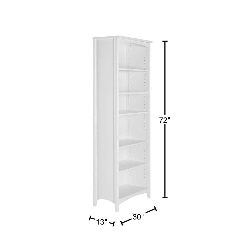 Camaflexi 72” Shaker Style 6-Shelf Wooden Bookcase Closed Back Storage Shelf, White