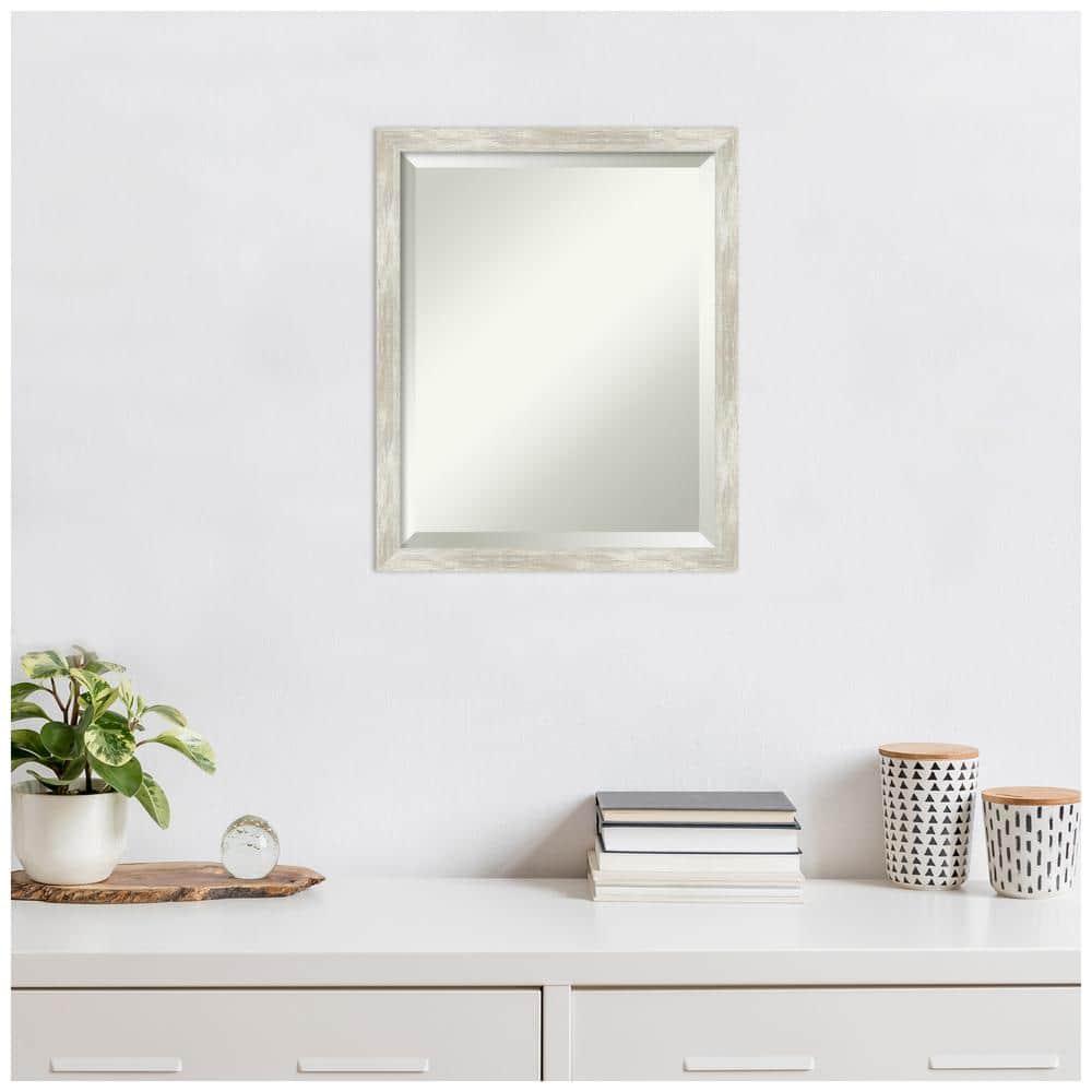 Amanti Art 18"x22" Crackled Metallic Narrow Framed Wall Mirror Silver: Beveled, Polystyrene Frame, No Assembly Required