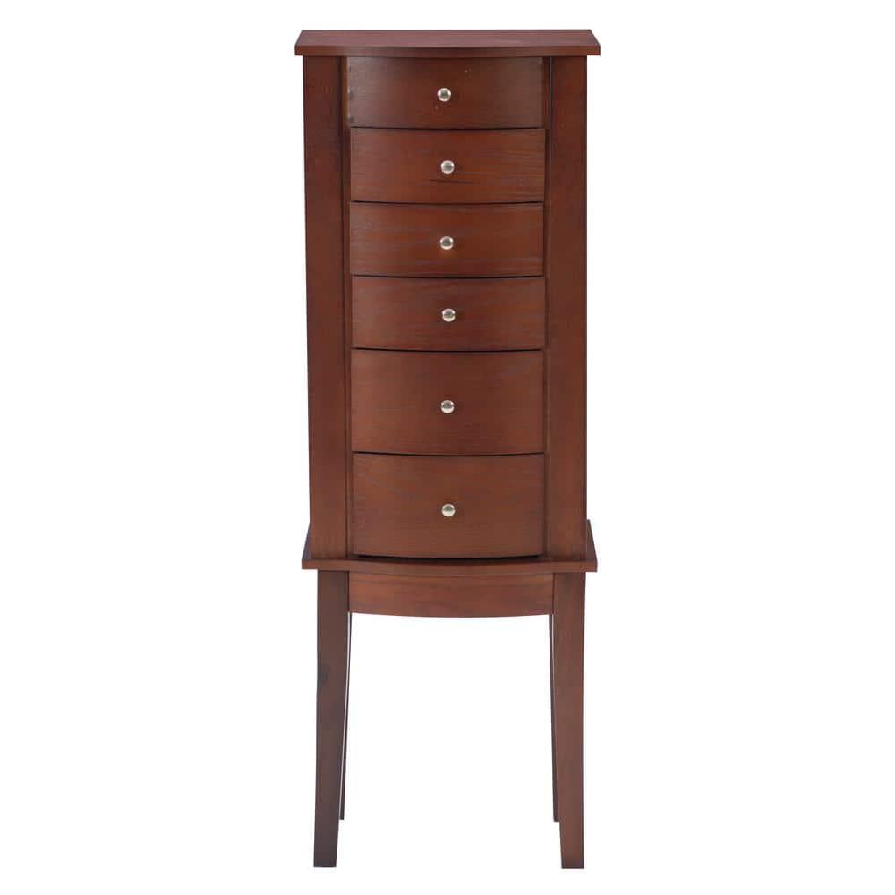 DEBLIT Contemporary Jewelry Armoire with 6 Drawers, Engineered Wood Finish, Merlot