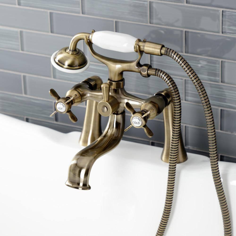 Kingston Brass Kingston Three-Handle 2-Hole Deck Mount Clawfoot Tub Faucet with Hand Shower
