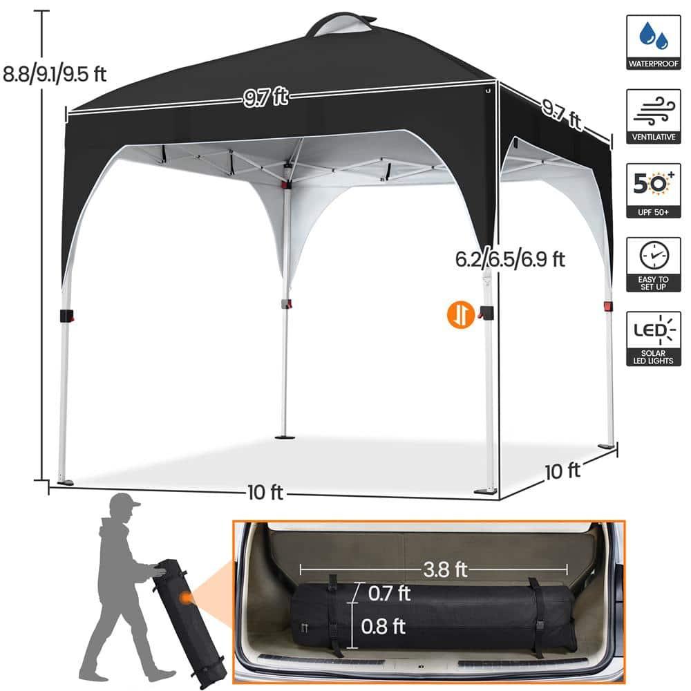 10 ft. Black Polyester Pop-Up Canopy Tent with LED Lights