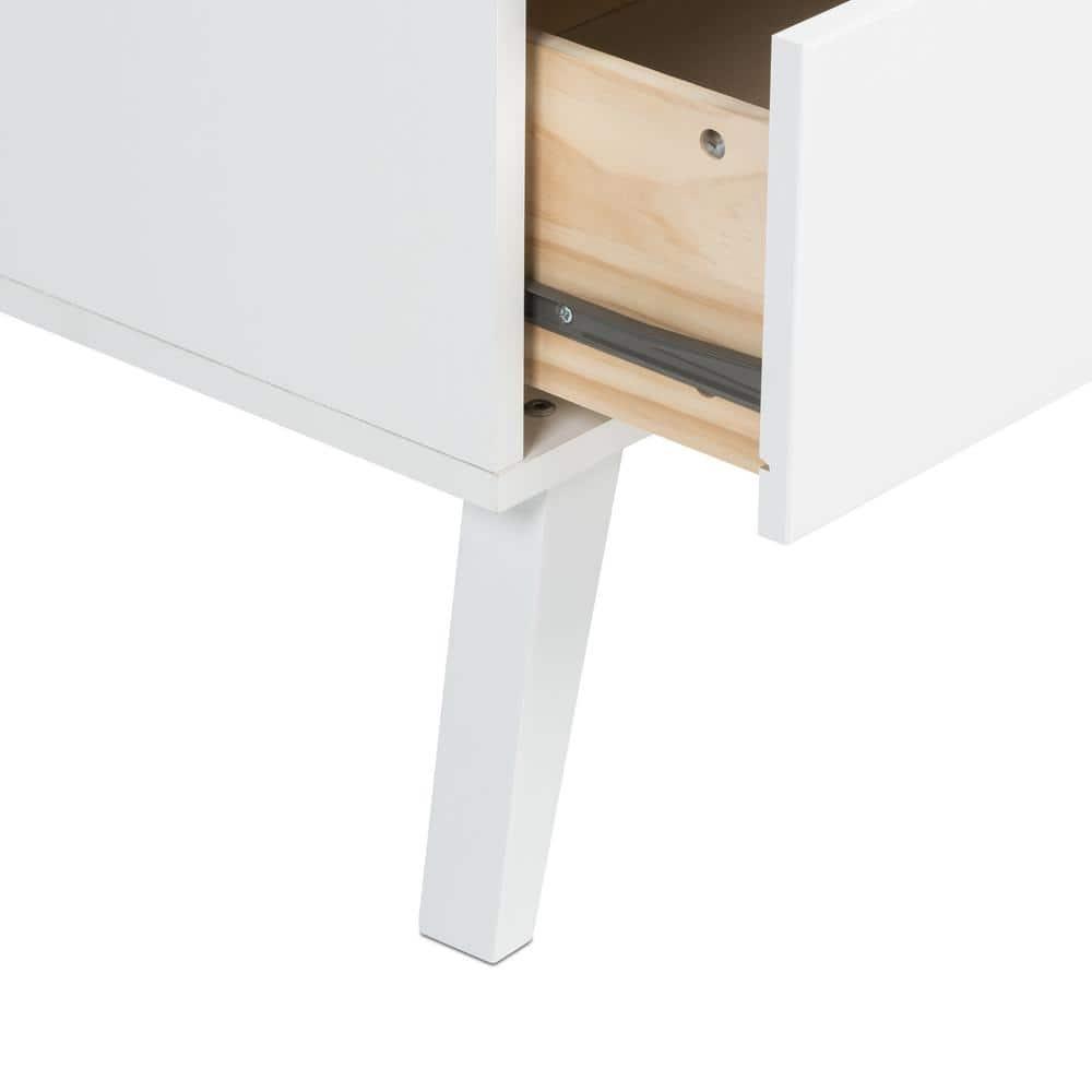 Mid Century Modern 2 Drawer Tall Nightstand with Shelf White - Prepac: Wood Laminate, Includes Anti-Tip Hardware