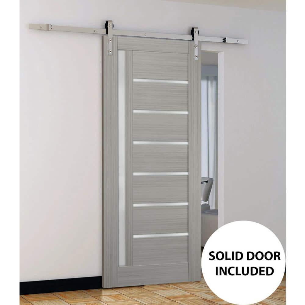 Sturdy Barn Door | Quadro 4088 Light Grey Oak | 6.6FT Rail Hangers Heavy Hardware Set | Solid Panel Interior Doors-18" x 80"-Silver Rail