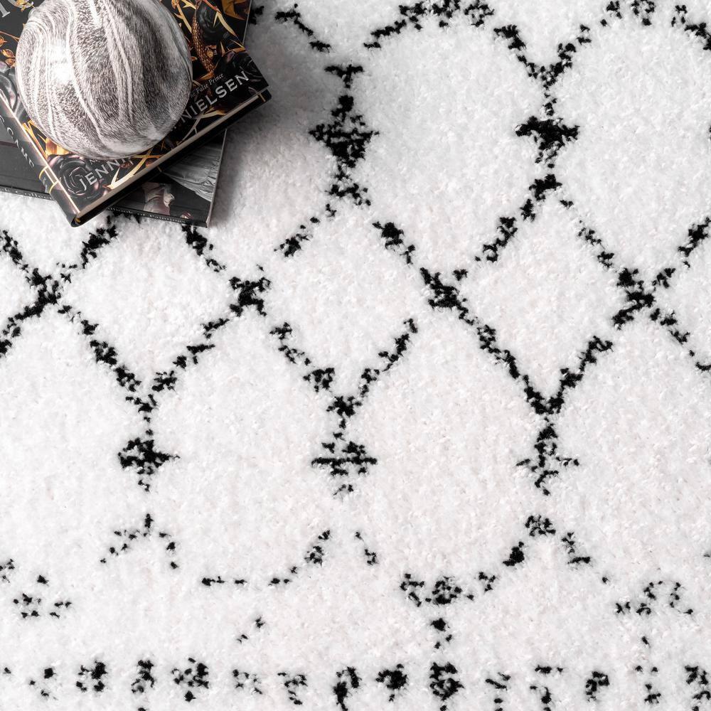 nuLOOM 6' 7" x 9' Moroccan Blythe Area Rug, White and Black, Faded Bohemian Design, Stain Resistant, For Bedroom, Dining Room, Living Room, Hallway, Office, Kitchen, Entryway
