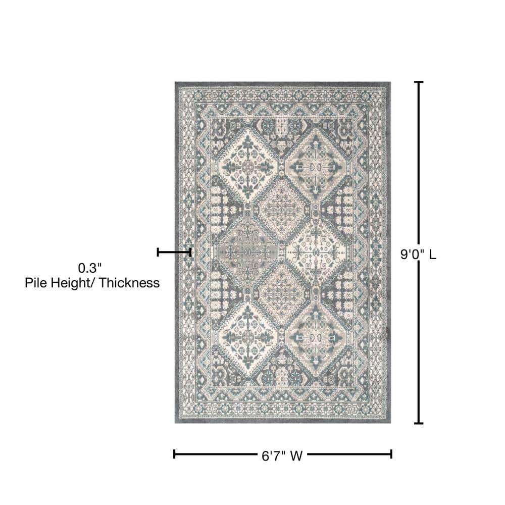 Becca Vintage Tiles Charcoal 7 ft. x 9 ft. Living Room/Bedroom/Dining Room Area Rug
