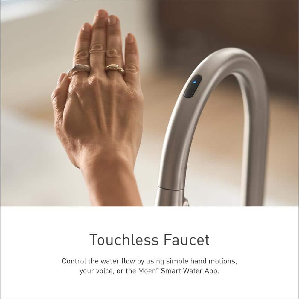 Moen Essie Spot Resist Stainless Smart Faucet Touchless Pull Down Sprayer Kitchen Faucet with Voice Control and Power Boost, 87014EVSRS