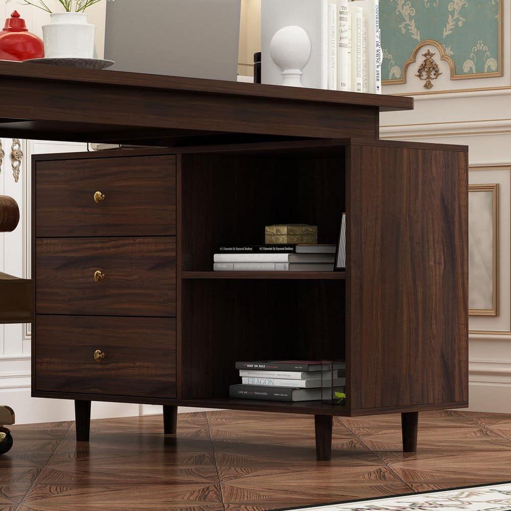 KULAGAGA Writing Desk with Drawers and File Cabinet, L Shaped Office Desk Computer Table, Espresso