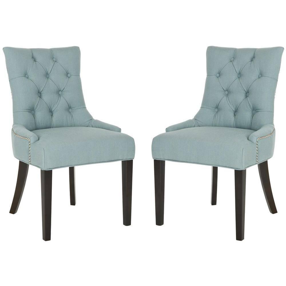 Abby 19''H Tufted Side Chairs (Set Of 2)  Silver Nail Heads - Sky Blue - Safavieh