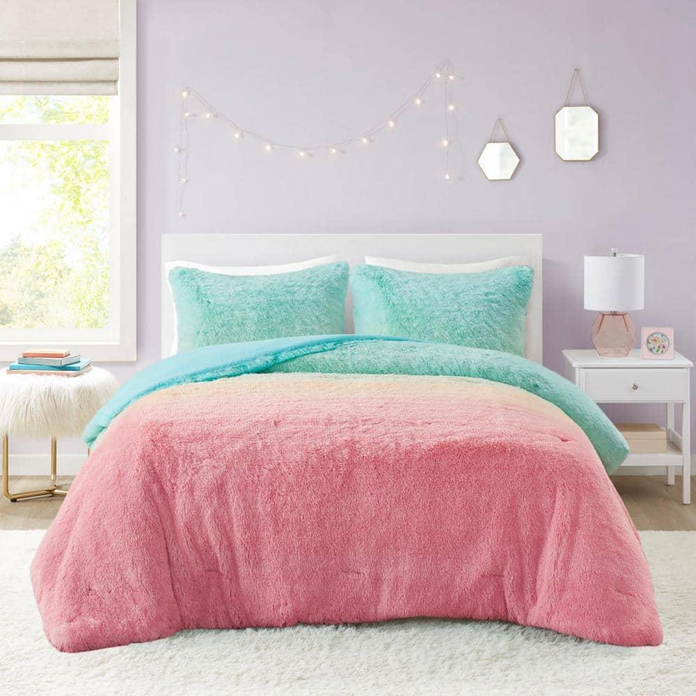 Intelligent Design Pastel Ombre Shaggy Faux Fur Comforter Set
