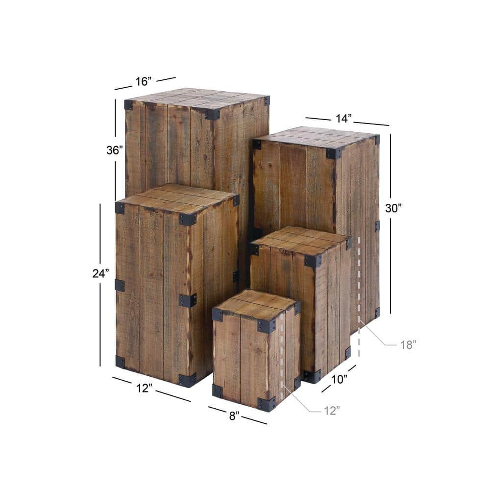 Set of 5 Farmhouse Wood Pedestal Tables Brown - Olivia & May: Indoor Accent Furniture, No Assembly Required