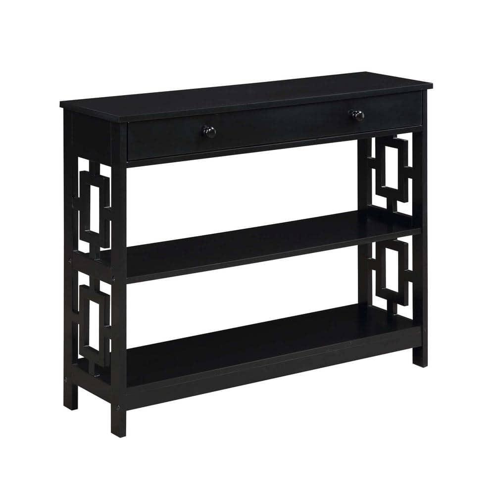Convenience Concepts Town Square One-Drawer Console Table in Black Wood Finish