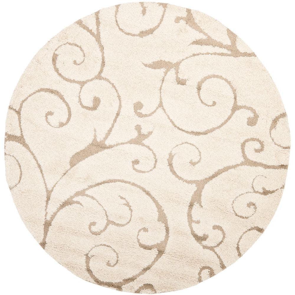 Florida Shag SG455 Power Loomed Indoor Area Rug - Cream/Beige - 5' round - Safavieh.