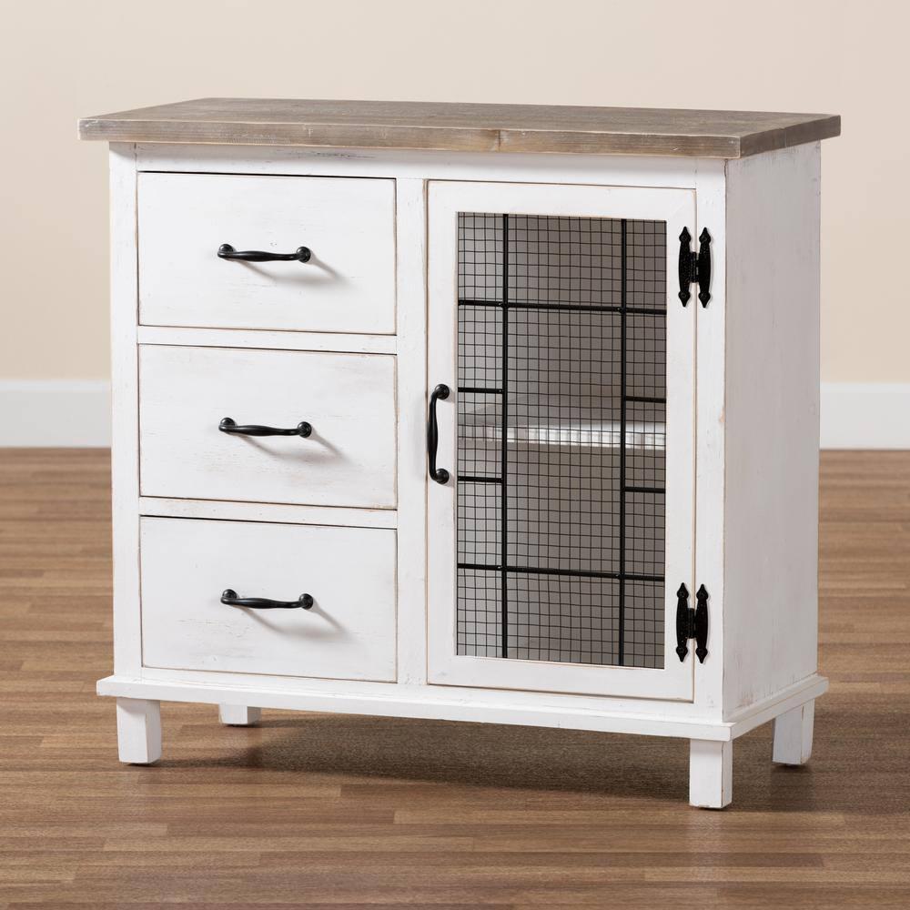 Baxton Studio Faron Classic and Traditional Farmhouse Two-Tone Distressed White and Oak Brown Finished Wood 3-Drawer