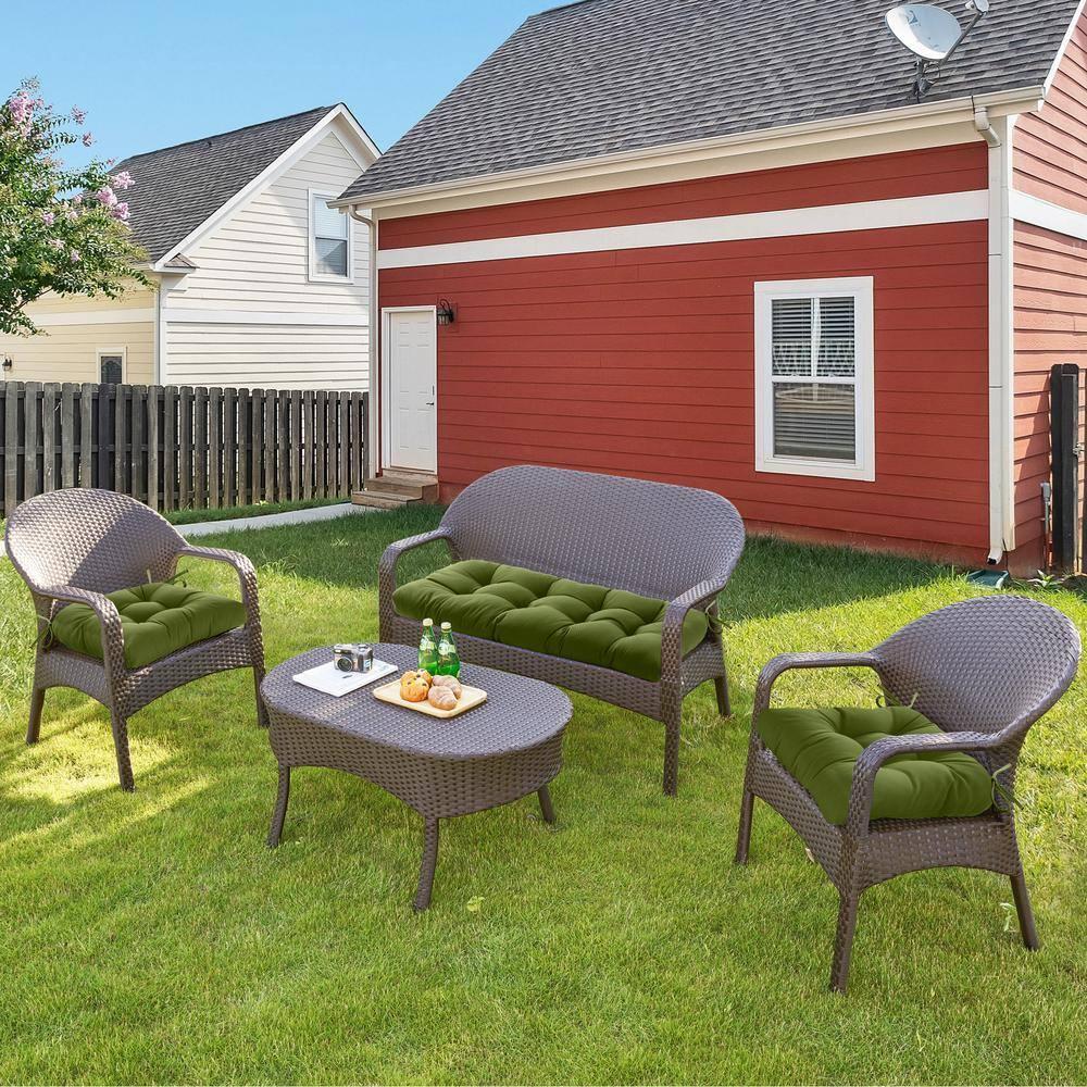 BLISSWALK Outdoor Chair Cushions,3 Pieces Wicker Cushion Set Set,44"x19"x5",Tufted Loveseat Outdoor Cushions for Patio Furniture All Weather,Dark Brown