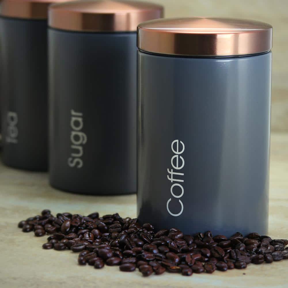 MegaChef Essential Kitchen Storage 3 Piece Sugar, Coffee and Tea Canister Set in Matte Gray