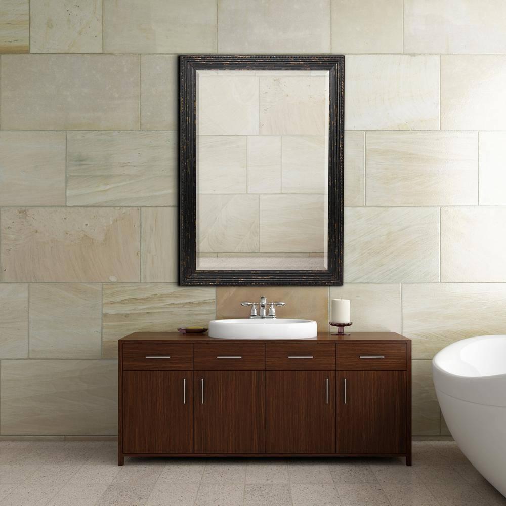 Head West 27.5 x 33.5 Beaded Frame Mirror with Beveled Edge - Black Wash