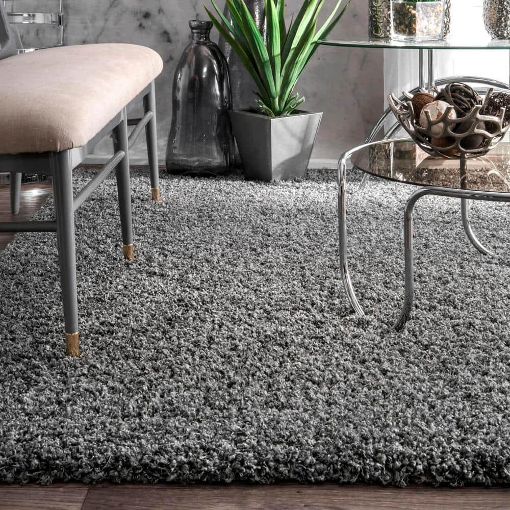 Marleen Plush Shag Gray 10 ft. x 14 ft. Contemporary Living Room/Bedroom/Dining Room Area Rug