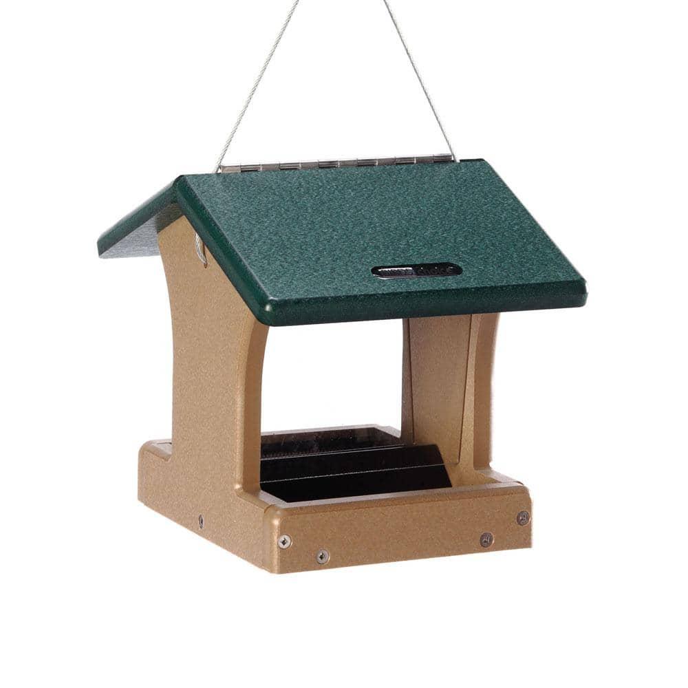 Birds Choice Birds Choice 8.75" Small Recycled Plastic Hanging Hopper 2-Sided Bird Feeder, Taupe/Green