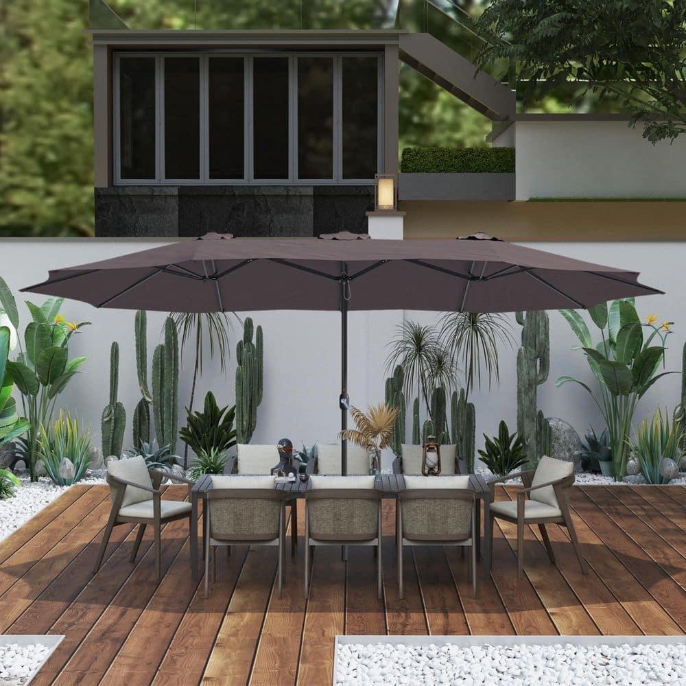 15ft Large Patio Umbrellas with Base Included, Outdoor Double-Sided Rectangle Market Umbrella with Crank Handle, for Pool Lawn Garden