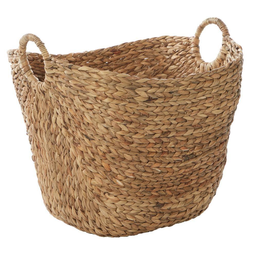 Deco 79 Seagrass Handmade Decorative and Functional Storage Basket Large Woven Basket Organizer with Ring Handles, Basket for Storage 20" x 18" x 19", Brown