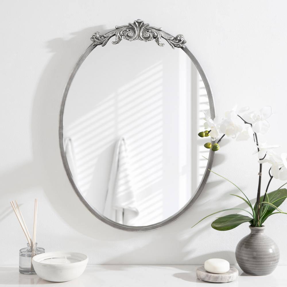Kate & Laurel All Things Decor 18"x24" Arendahl Traditional Vertical Oval Wall Mirror Silver: No Assembly, Metal Frame, Wall Mounted