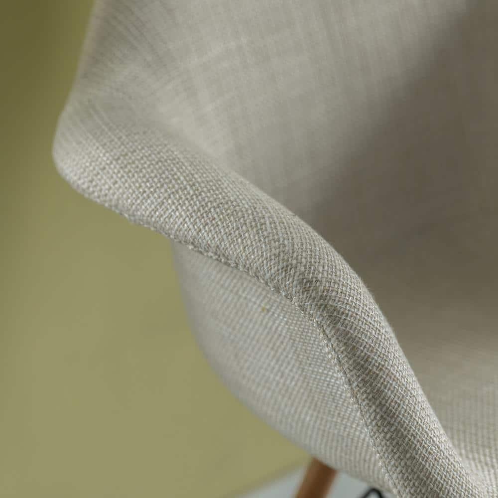 Fabulaxe Mid-Century Modern Style Fabric Lined Armchair with Beech Wooden Legs, White Set 2