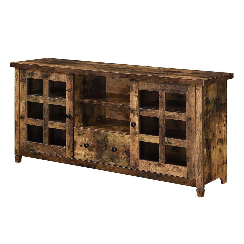 Convenience Concepts Newport Park Lane 1 Drawer TV Stand with Storage Cabinets and Shelves for TVs up to 65 Inches, Barnwood