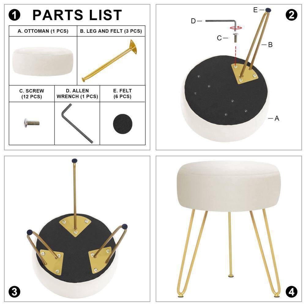 GERANT Multifunctional Vanity Stools - Velvet Round Ottoman Modern Dressing Stool -Upholstered Footrest Stool - Side Table Footstool with Golden Metal Leg for Living Room, Bedroom(Beige)