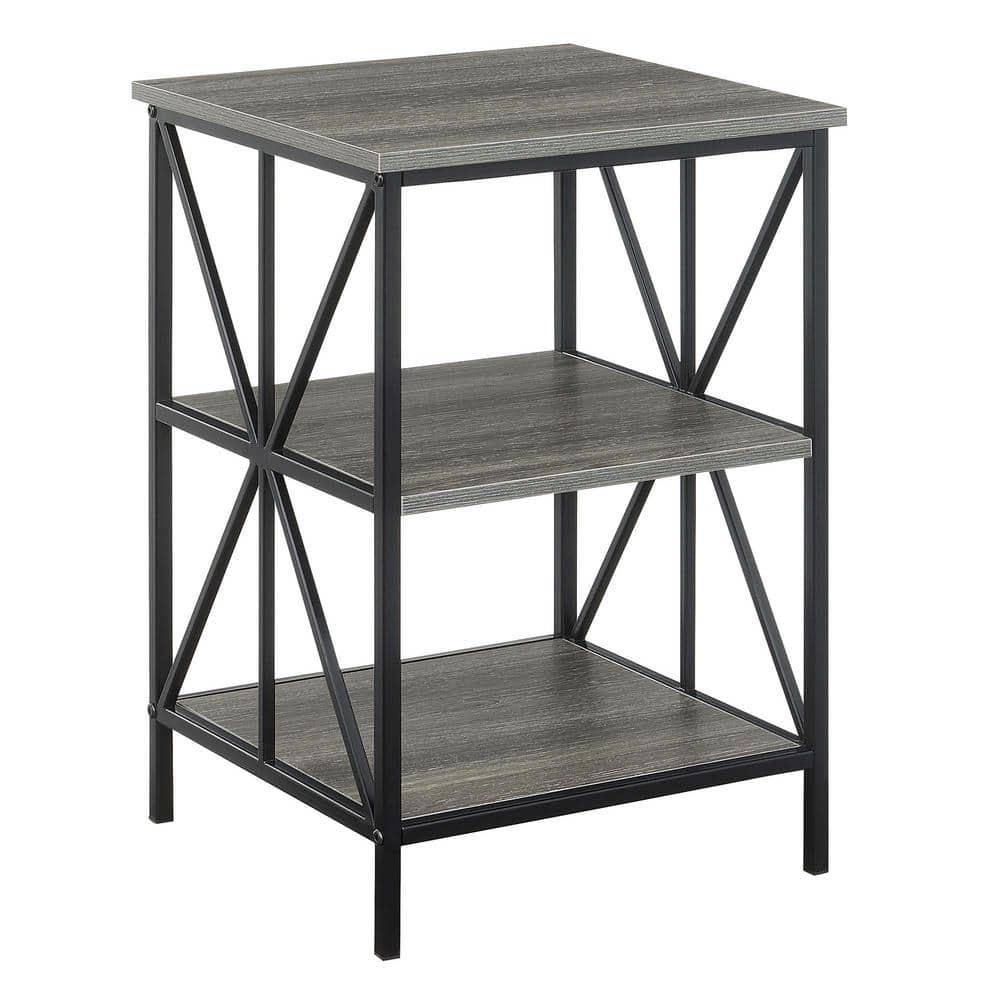 Convenience Concepts Tucson Starburst End Table with Shelves, Weathered Gray/Black