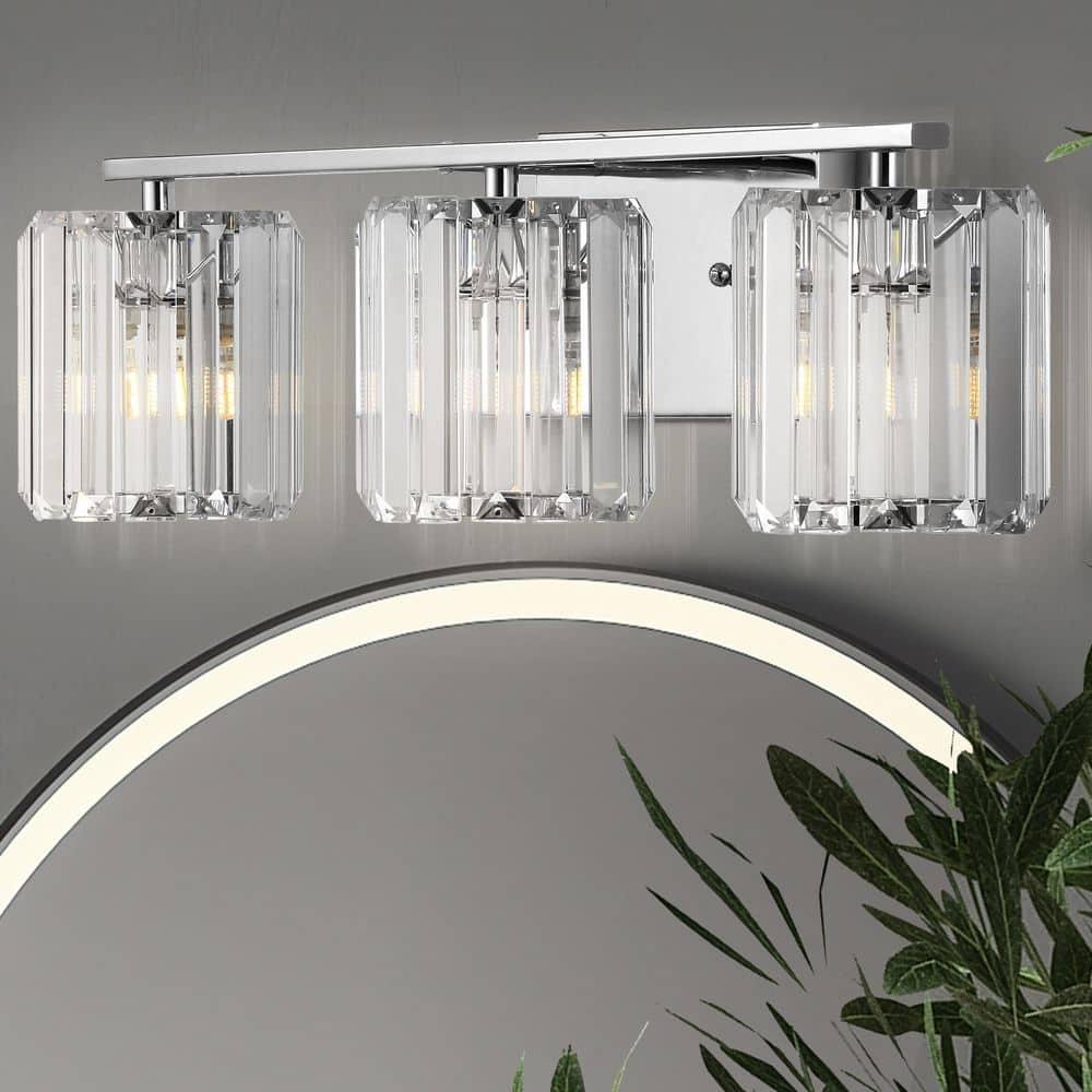Coco Prism Vintage 23" 3-Light Metal/Glass Classic Glam LED Vanity Light, Chrome