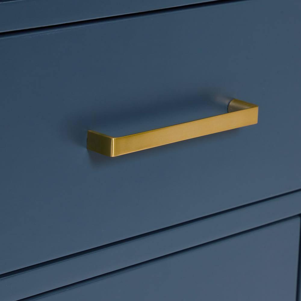 ARIEL Cambridge 43 Inch Midnight Blue Bathroom Vanity with Single Sink, Solid Wood, White Quartz Countertop, 1.5-Inch Edge, Right Rectangular Undermount Sink, 2 Soft Closing Doors, 5 Drawers