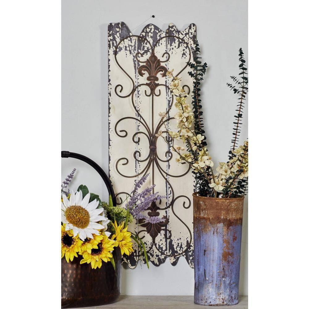 DecMode White Wood Arabesque Scroll Wall Decor (2 Count)