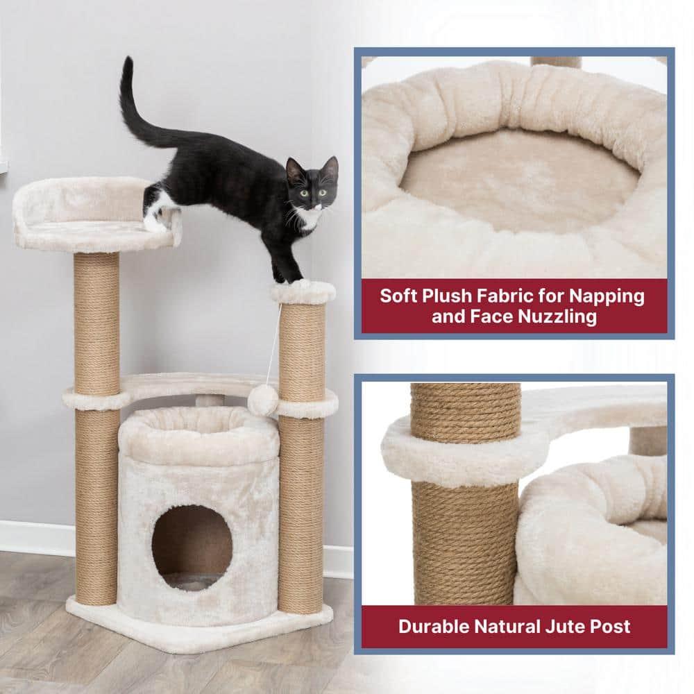 TRIXIE TRIXIE Nayra 32.7" Cat Tree, 3-Level Cat Scratcher, Plush Covered Cat Condo Removable Bed, Platform & Perch