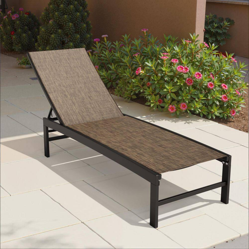 Pellebant  Outdoor Aluminum Patio Chaise Lounge Chair Adjustable - N/A Gray&Brown
