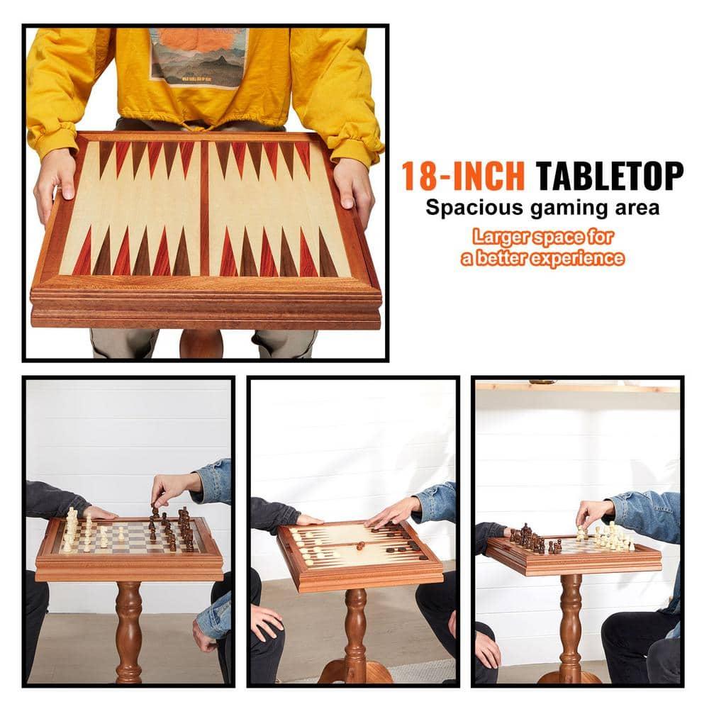GSE Wooden 3-in-1 Chess Checkers Backgammon Table, Chess Checkers Backgammon Combo Game Set