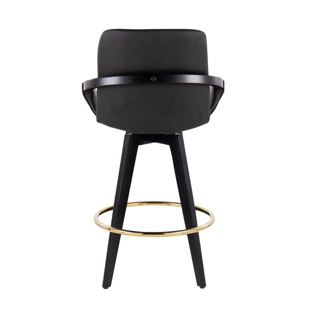 Set of 2 Cosmo PU Leather/Metal/Wood Counter Height Barstools Black/Gold - LumiSource: Swivel Seat, Fixed Height